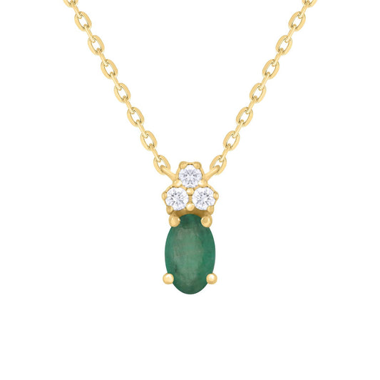 Oval Color Stone with Trio Diamond Necklace