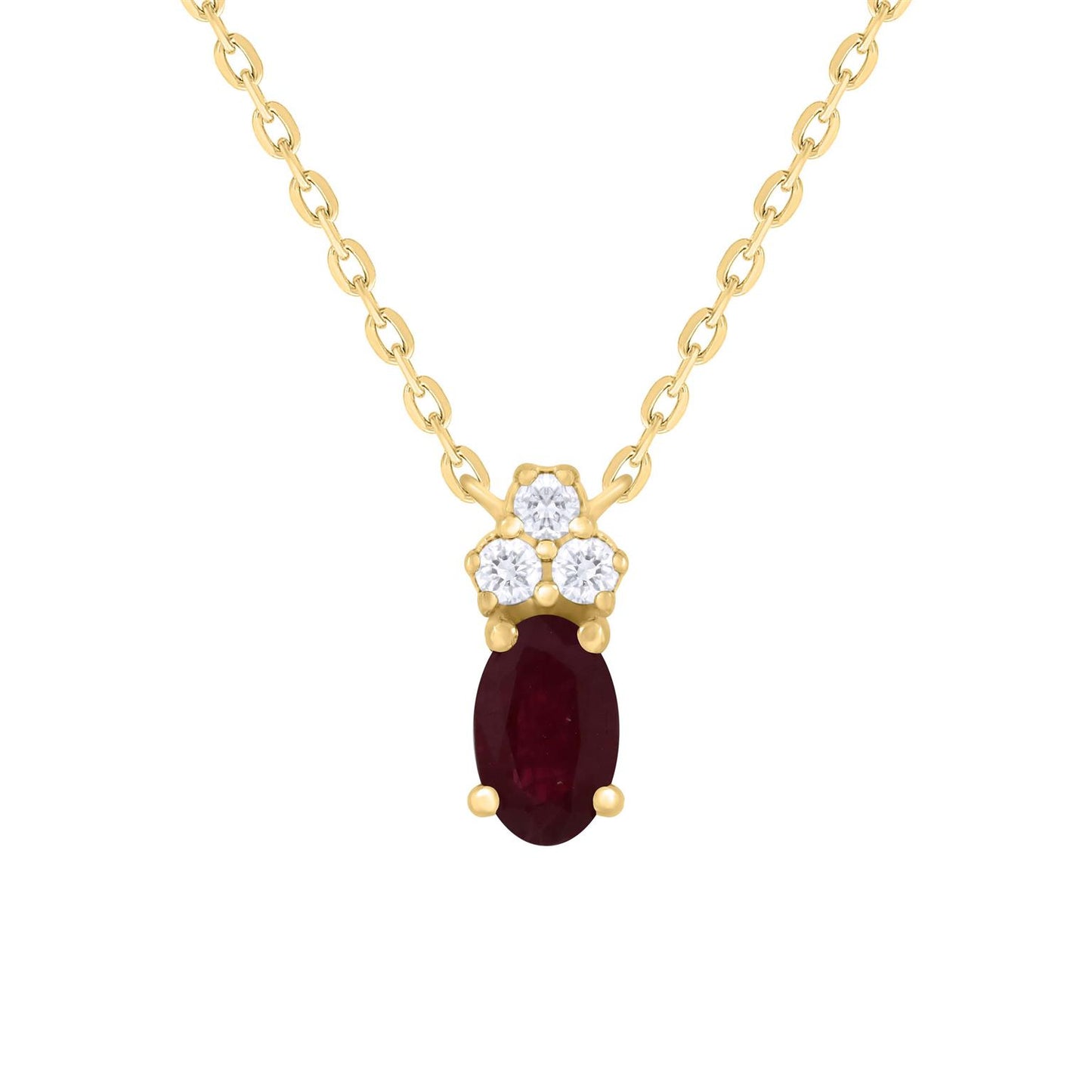 Oval Color Stone with Trio Diamond Necklace