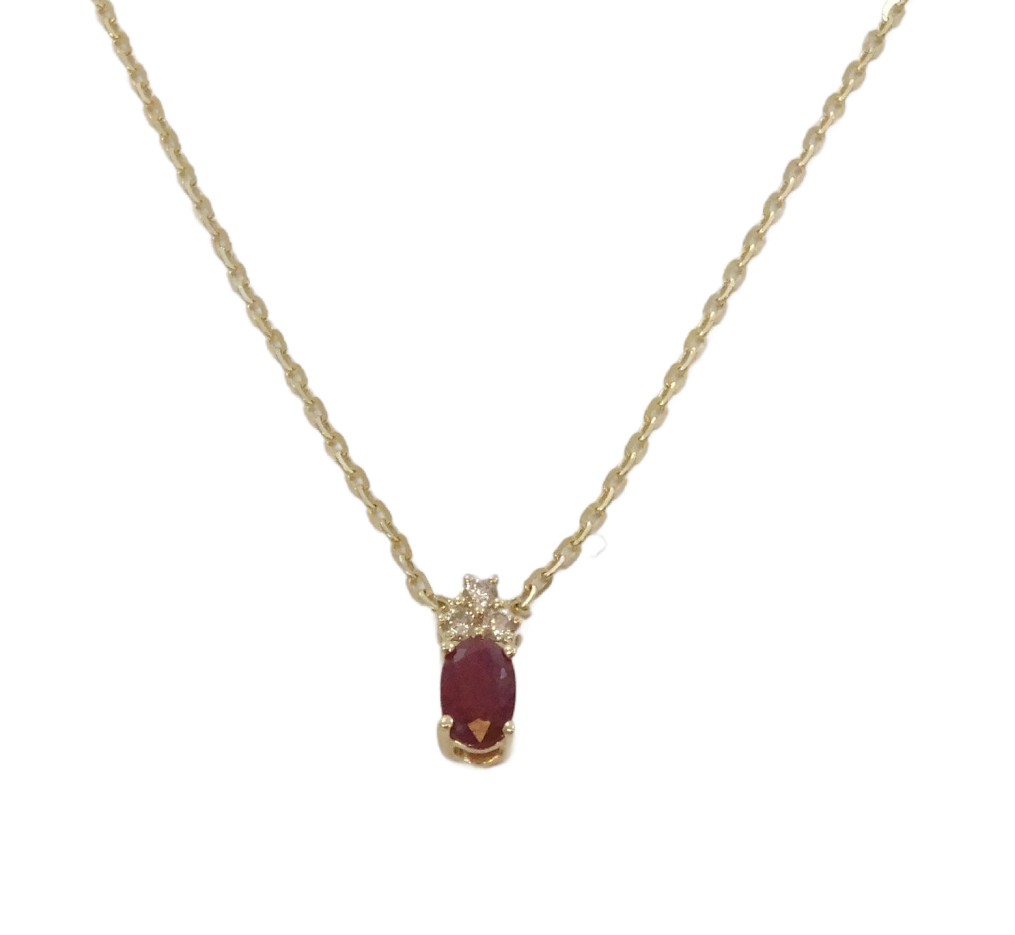 14K Gold Oval Color Stone with Trio Diamond Necklace
