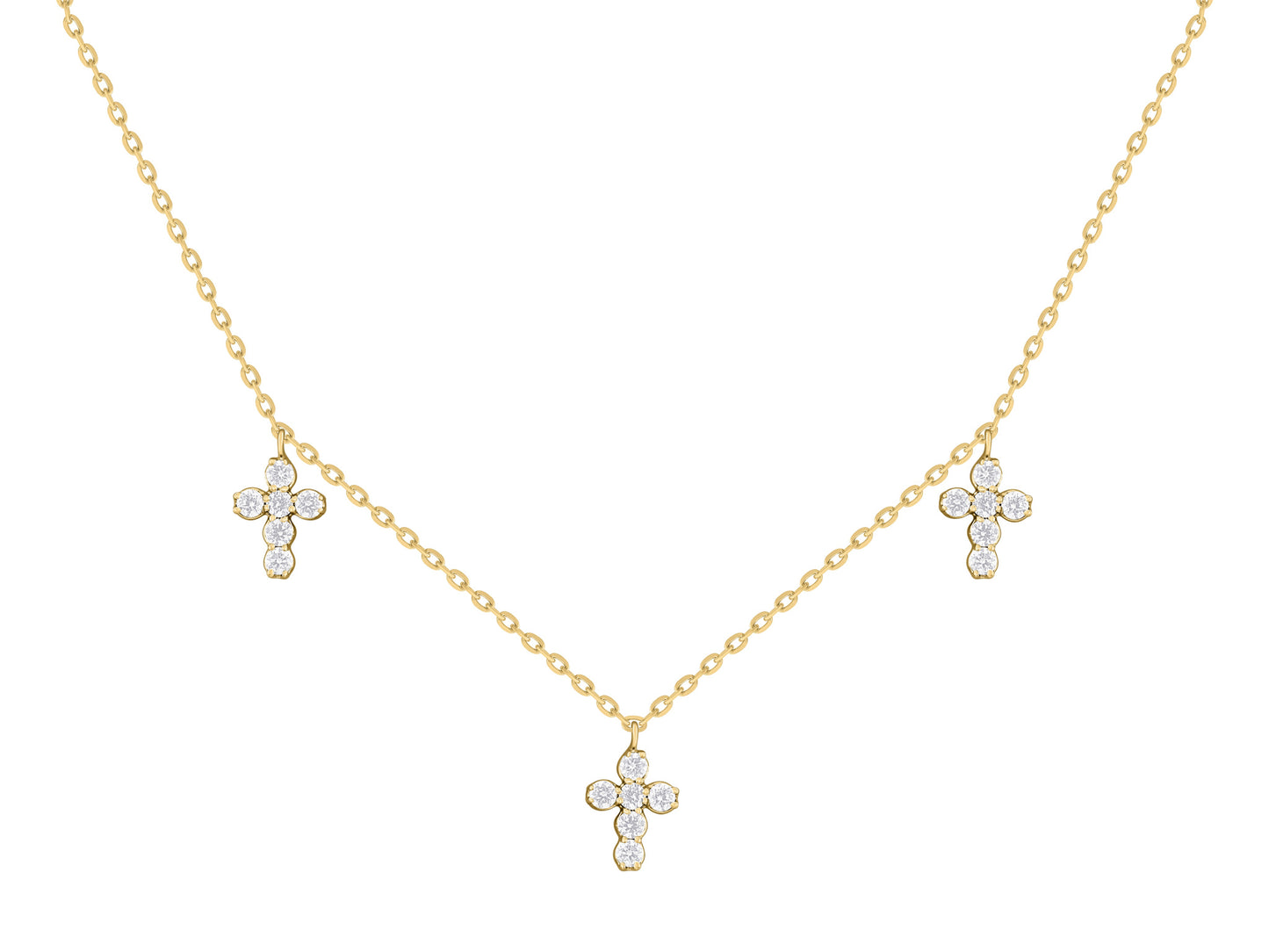 Trois Diamond Cross Dangle Necklace
