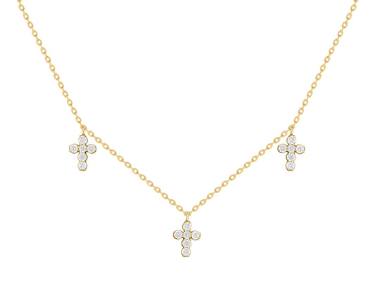 Trois Diamond Cross Dangle Necklace