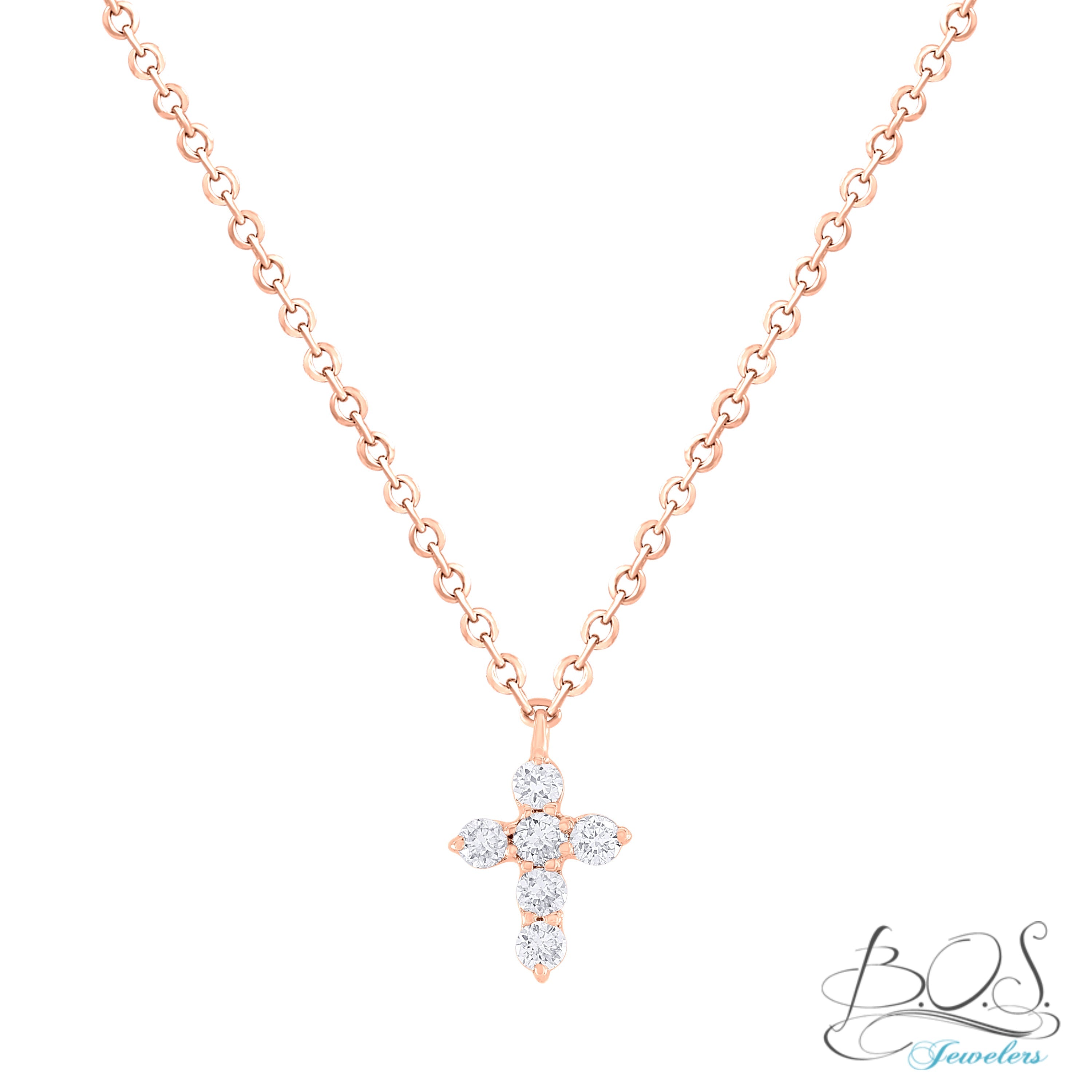 Mini-Miniature Diamond Cross Necklace 14K Gold – BOS Jewelers Inc