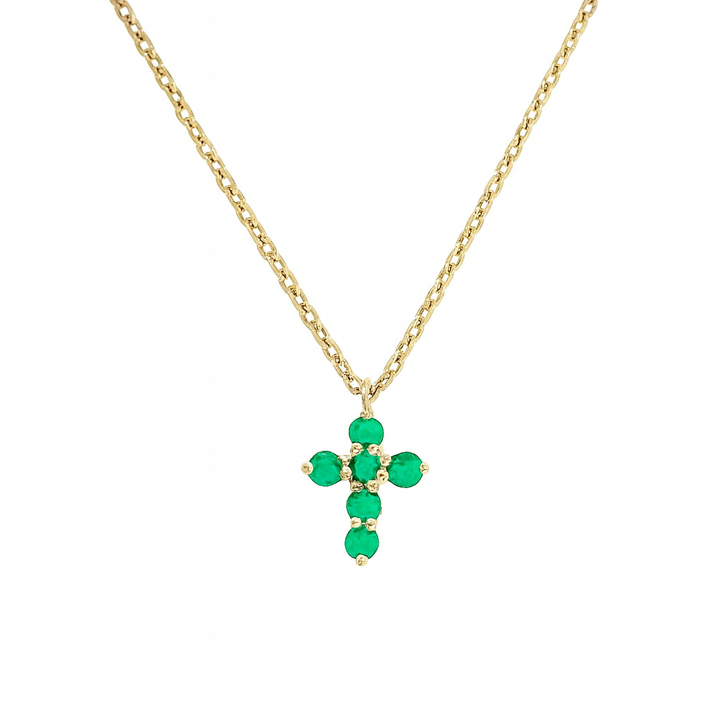 Color Stone Gemstone Super Miniature Cross Necklace