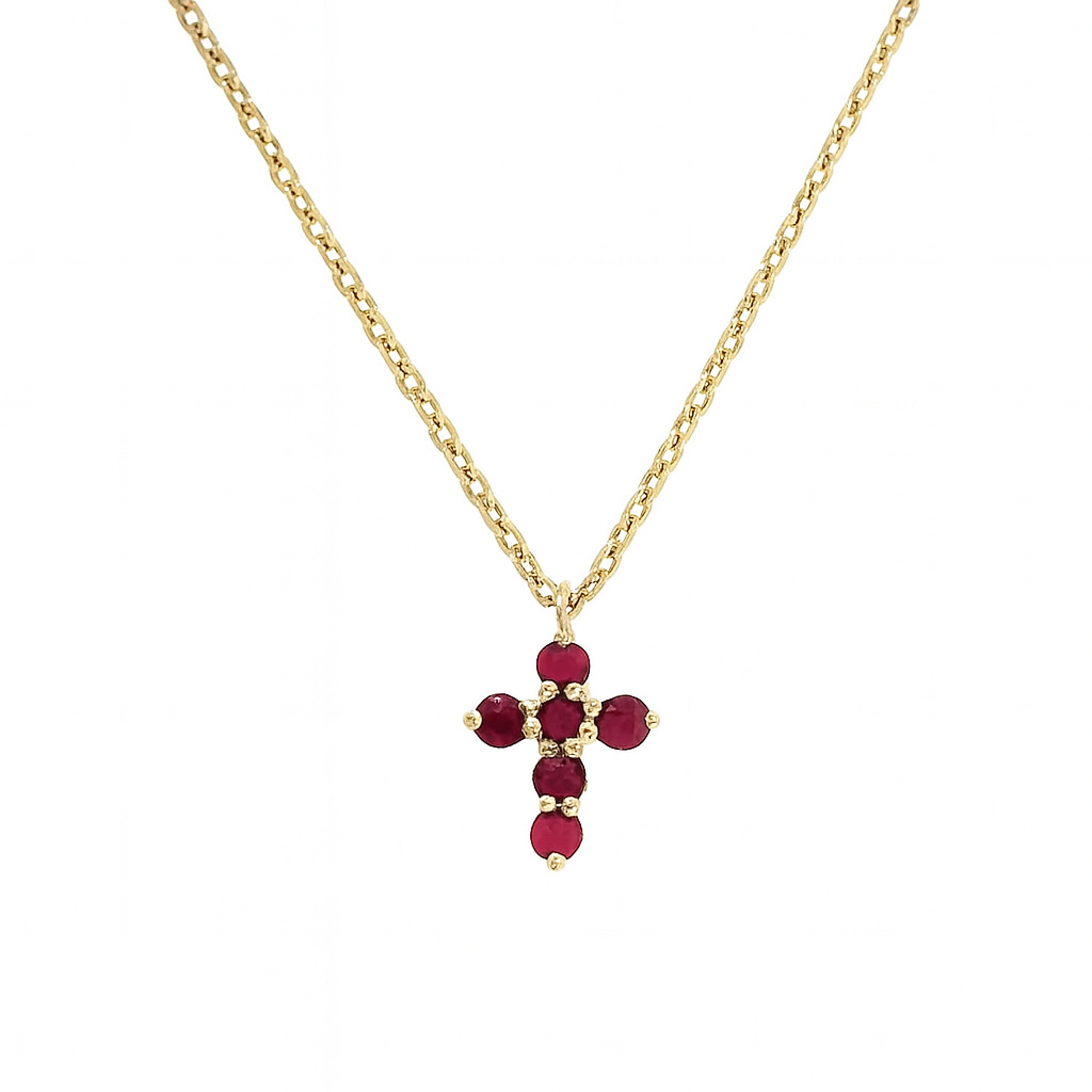 Color Stone Gemstone Super Miniature Cross Necklace