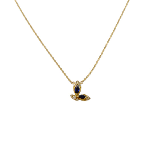 14K Gold Color Stone Marquisse Diamond Butterfly Necklace
