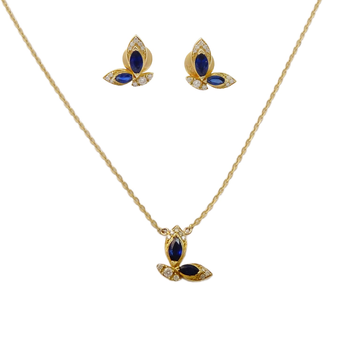 14K Gold Marquise Diamond and Blue Sapphire Gift Set