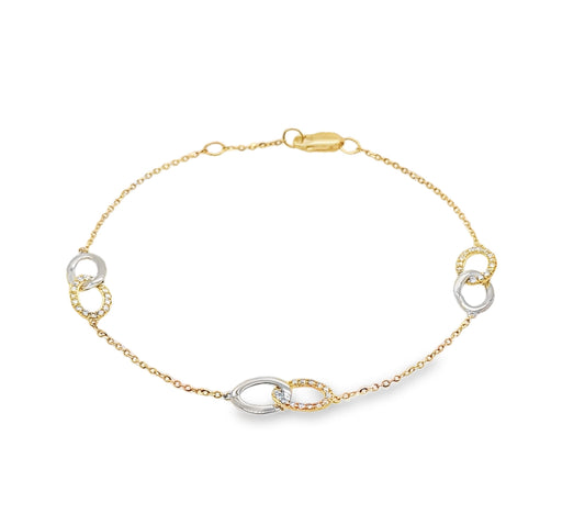 Endless Harmony: 14K Two-Tone Gold Interlocking Diamond Infinity Bracelet