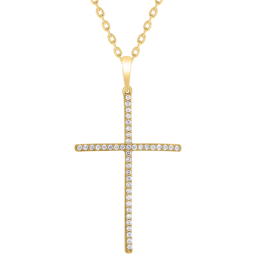 Thin Medium-Large Diamond Cross Necklace 14K Gold