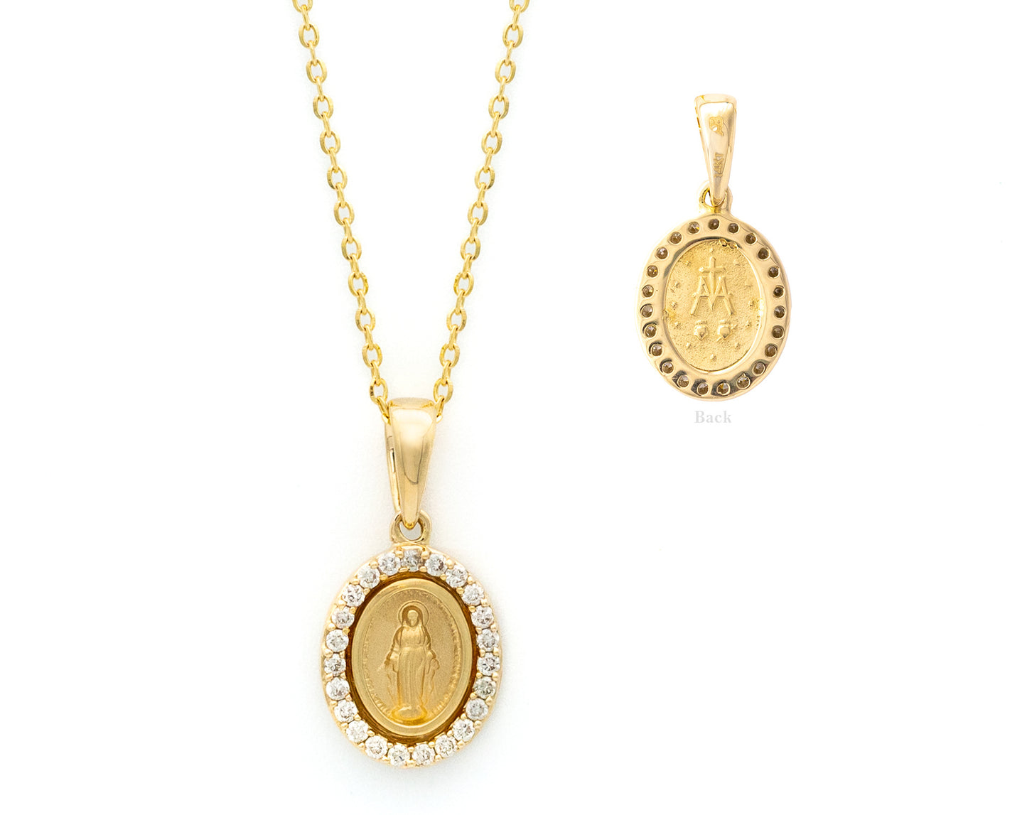 Miniature Diamond Guadalupe/Miraculous Medal Necklace