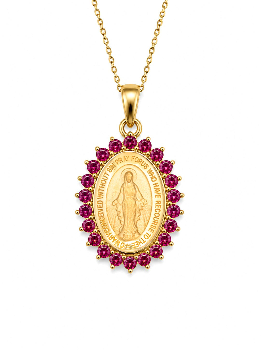 Medium Color Stone Miraculous Medal Necklace
