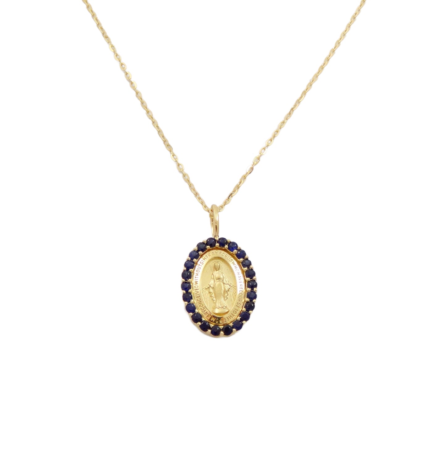 Miraculous Medal with Color Stone Border Necklace