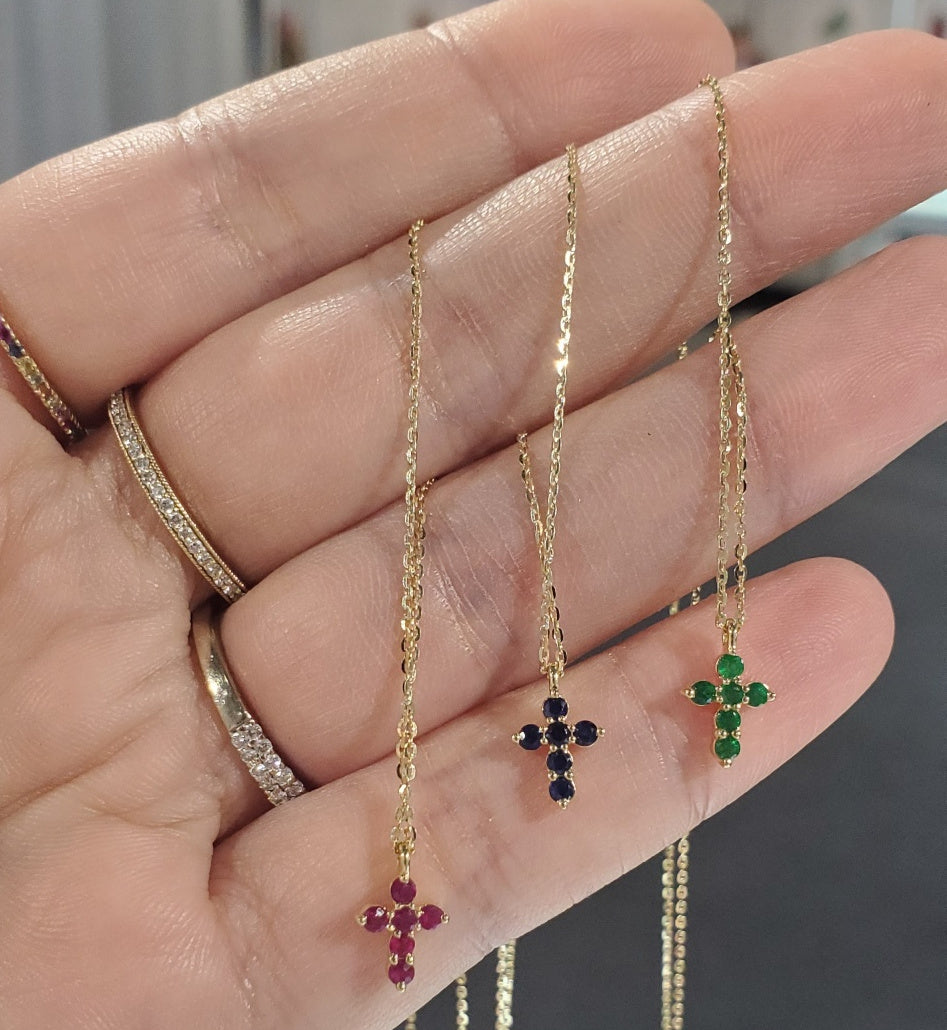 Color Stone Gemstone Miniature Cross Necklace