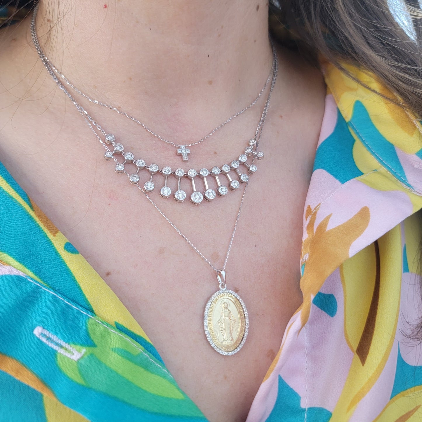 Large Diamond Miraculous Medal Necklace