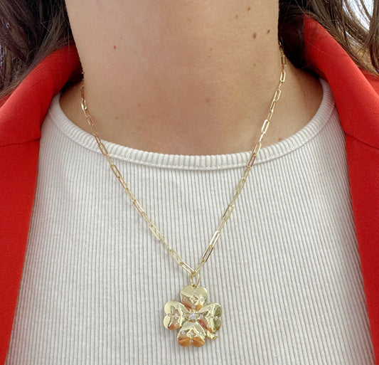 Large Lucky Charm Diamond Clover Pendant