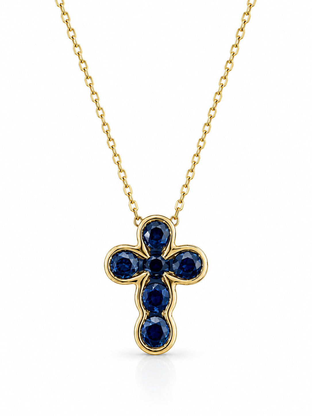 14K Yellow Gold Natural Gemstone Bezel Cross Necklace – 0.60 CTW