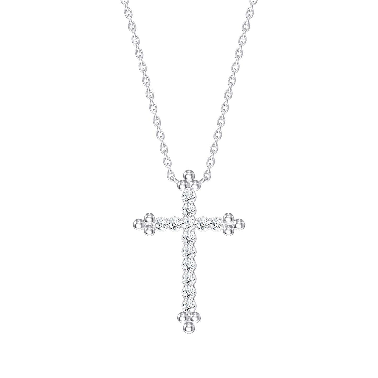 14K Gold Petite Natural Diamond Budded Cross Necklace – 0.12 CTW