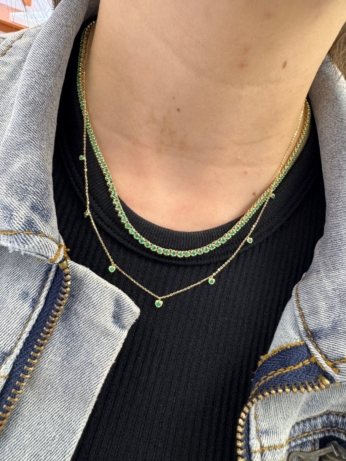 Straight Line Fine Color Stone Tennis Necklace