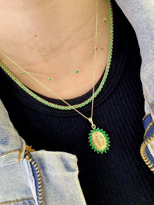 Straight Line Fine Color Stone Tennis Necklace