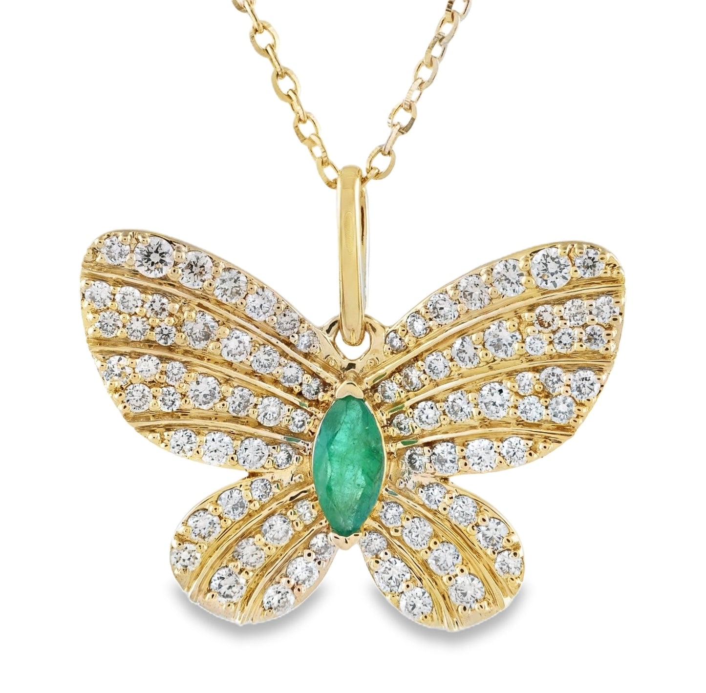 Whimsy in Flight- Large Pave Diamond and Marquise Color Stone Butterfly Pendant Necklace