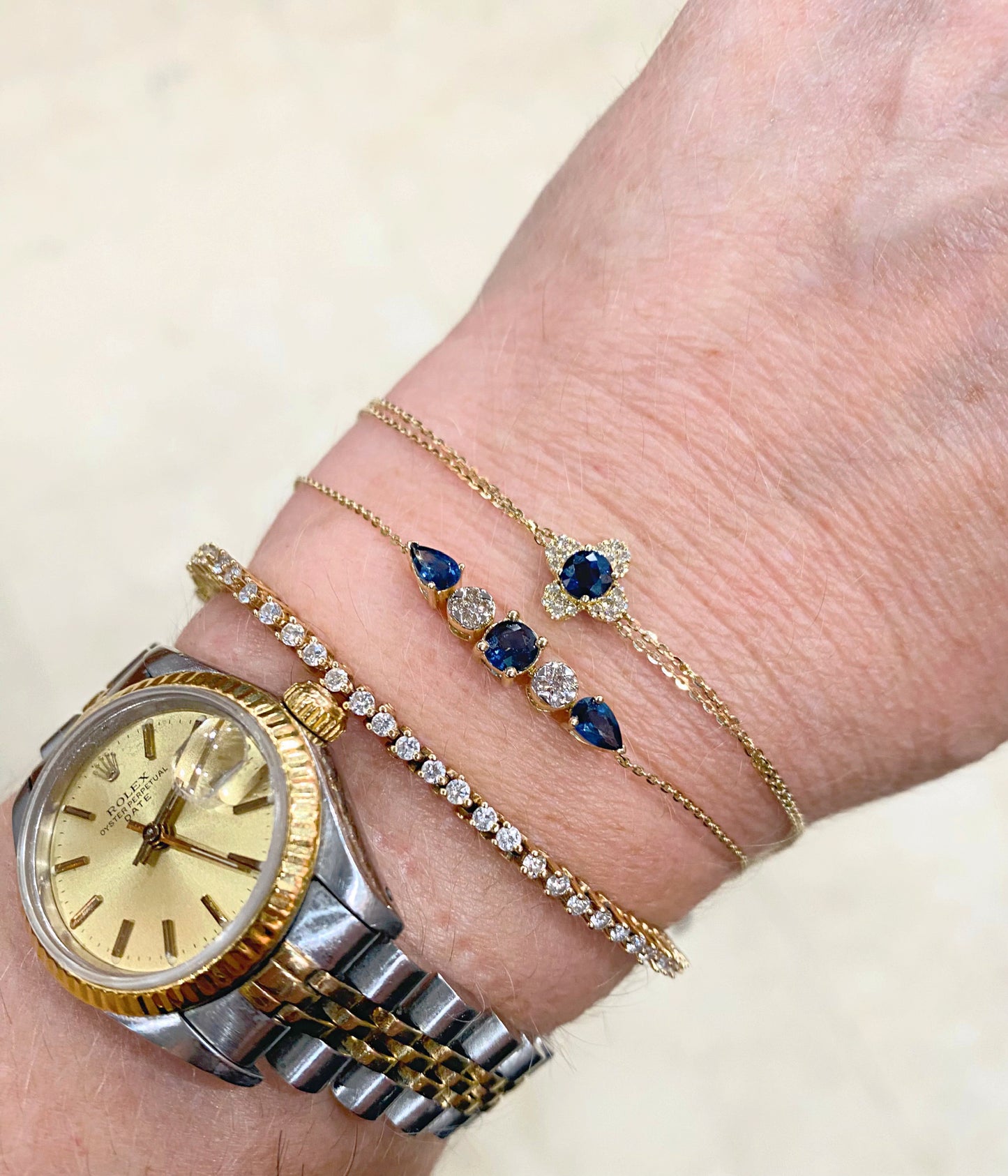 Trio Color Stone and Diamond Bracelet