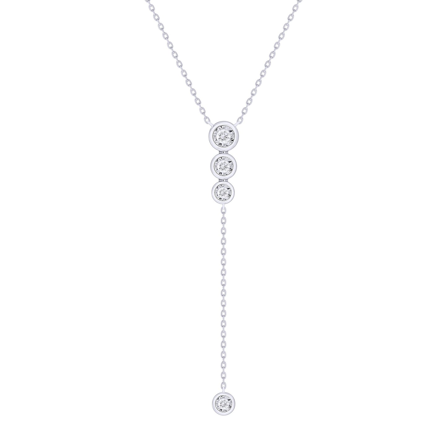 Triple Bezel Diamond Lariat Necklace