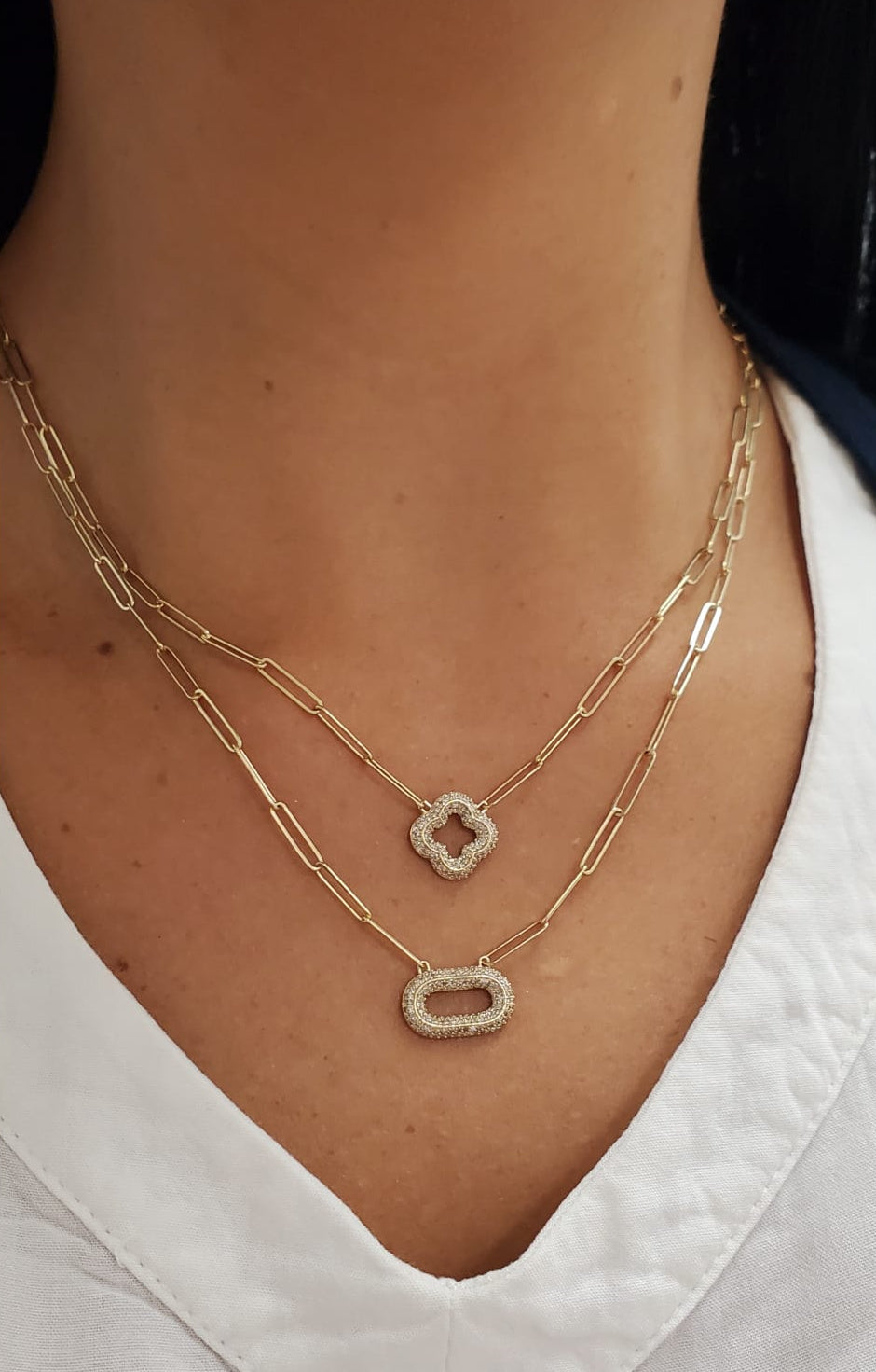 Oval Diamond Pave Paper Clip Necklace