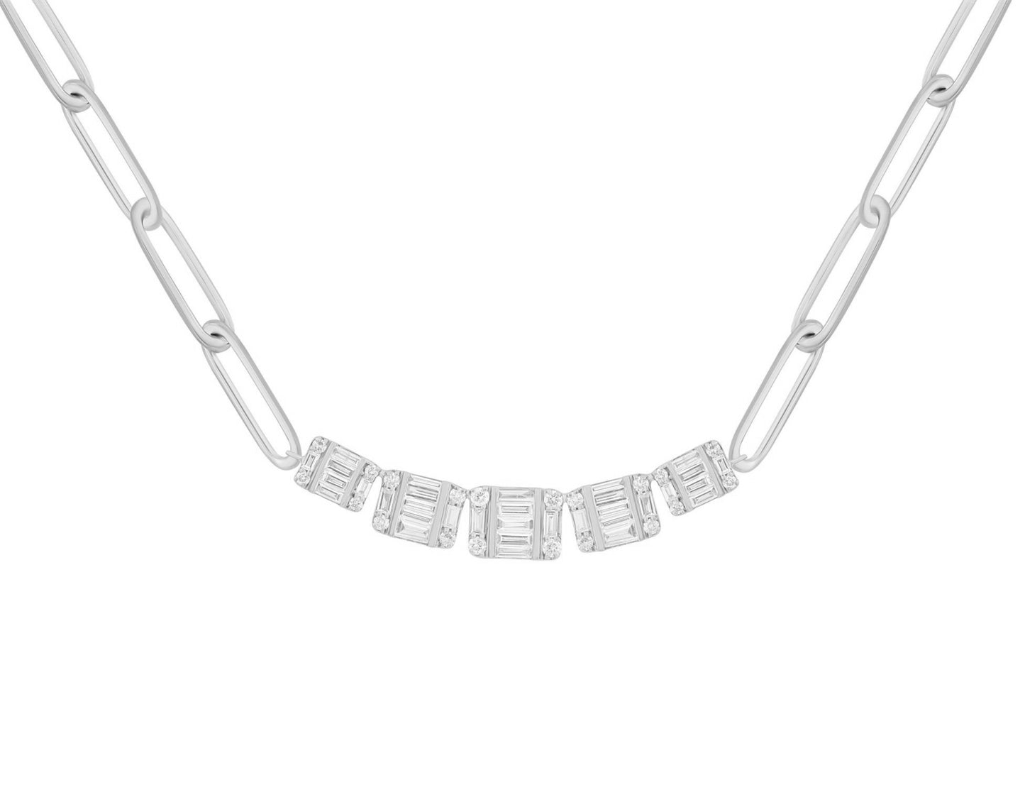 Diamond Baguette Curved Bar on Paperclip Necklace