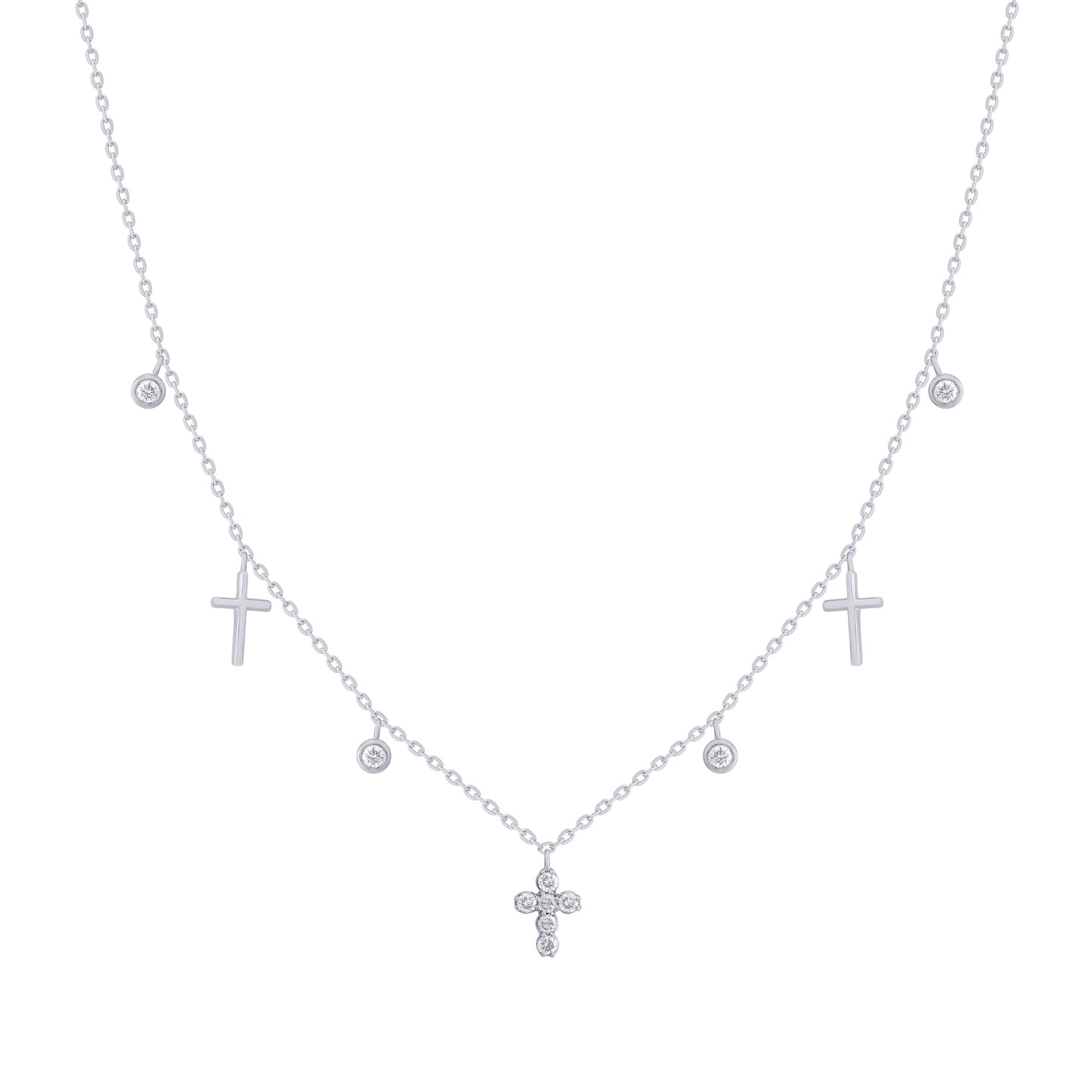 Dangling Diamond Bezel and Cross Necklace