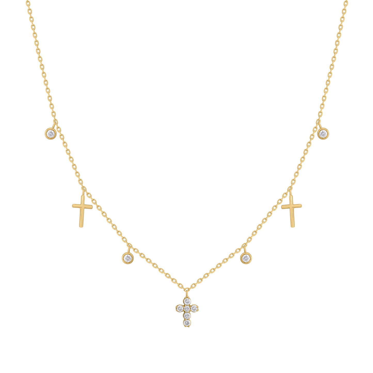 Dangling Diamond Bezel and Cross Necklace