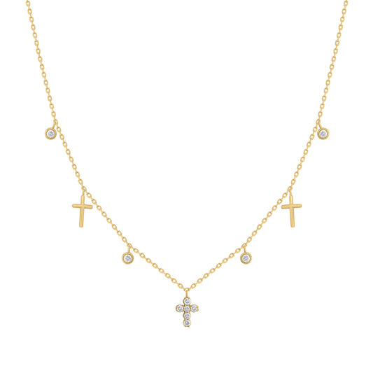 Dangling Diamond Bezel and Cross Necklace