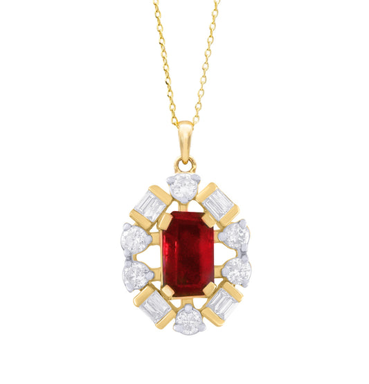 Mosaic Diamond Halo Step Cut Rectangular Color Stone Necklace
