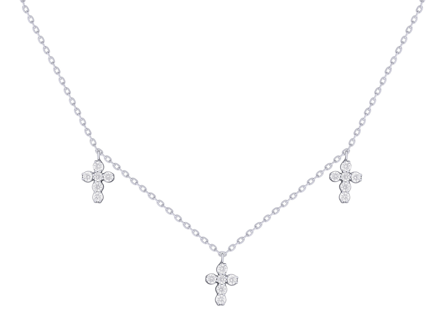 Trois Diamond Cross Dangle Necklace
