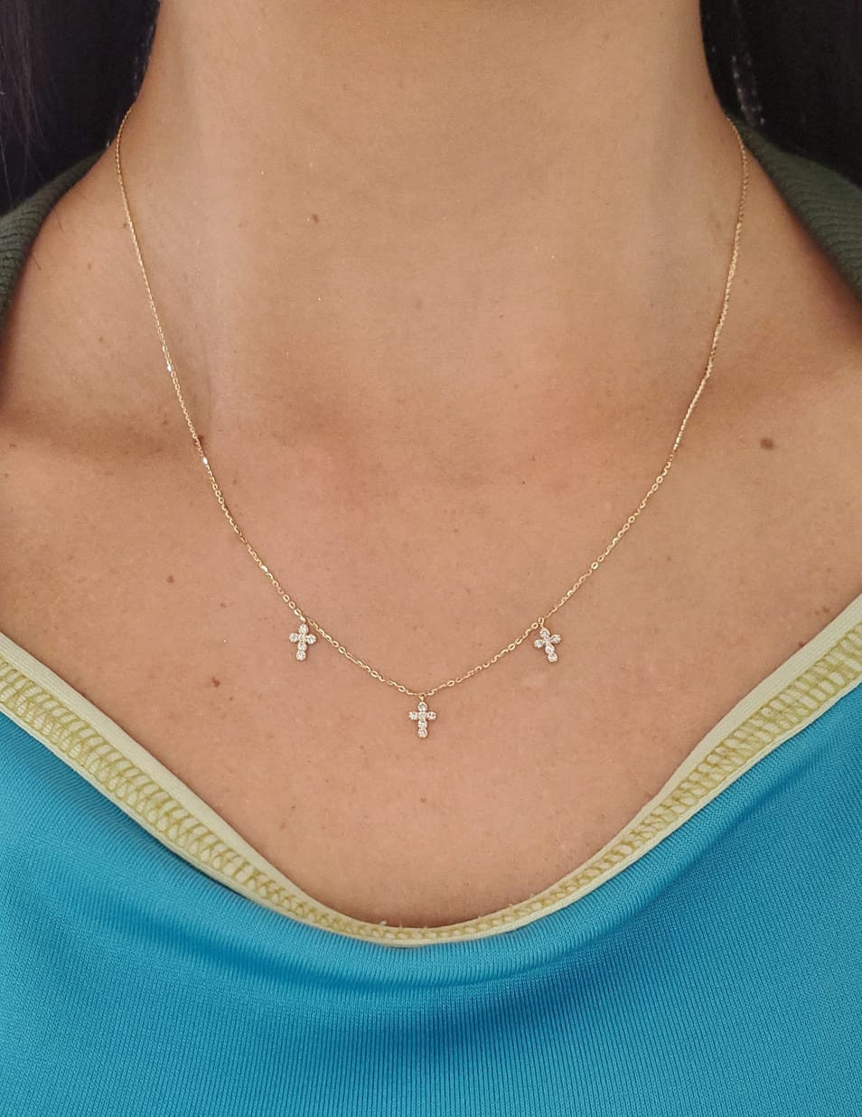 Trois Diamond Cross Dangle Necklace