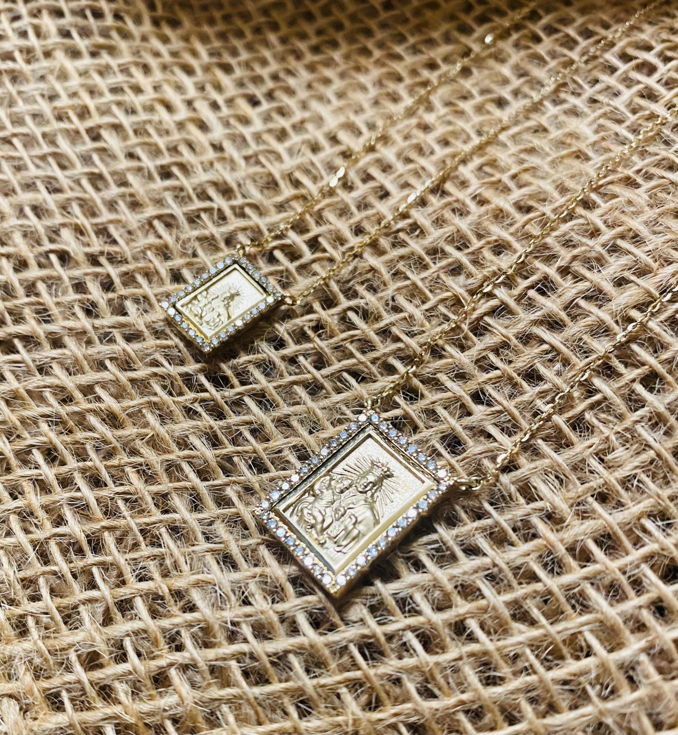 Small Diamond Scapular Medal Necklace