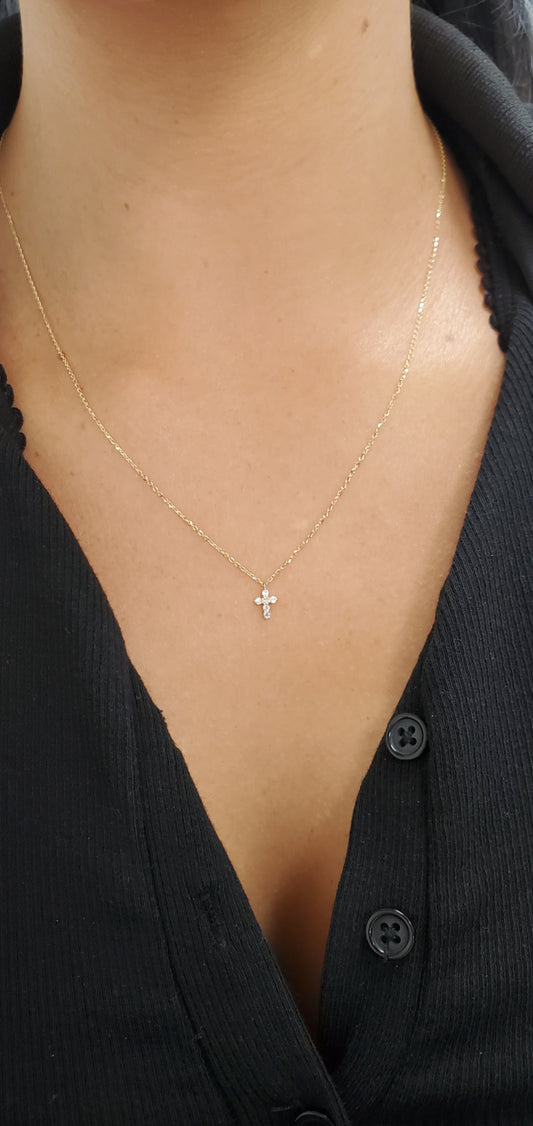 Mini-Miniature Diamond Cross Necklace