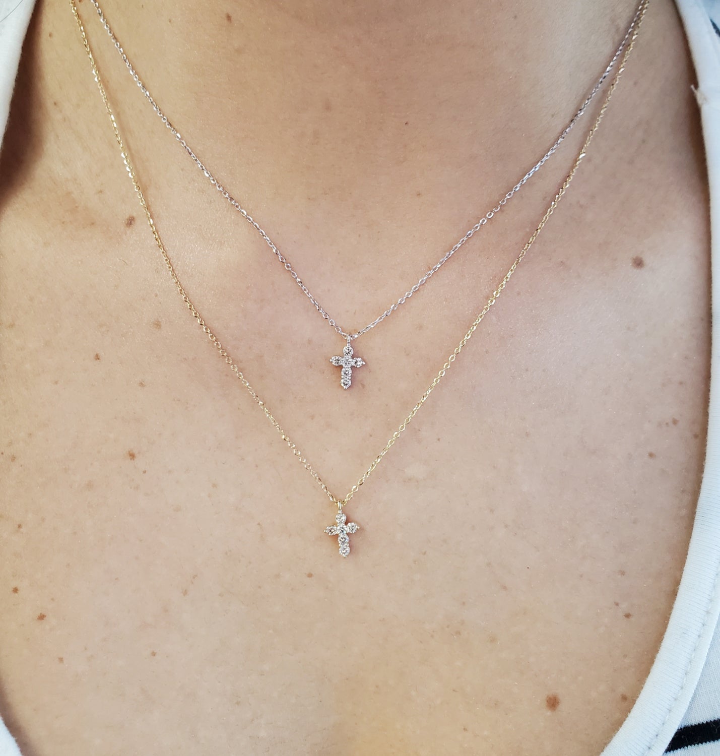 Mini-Miniature Diamond Cross Necklace