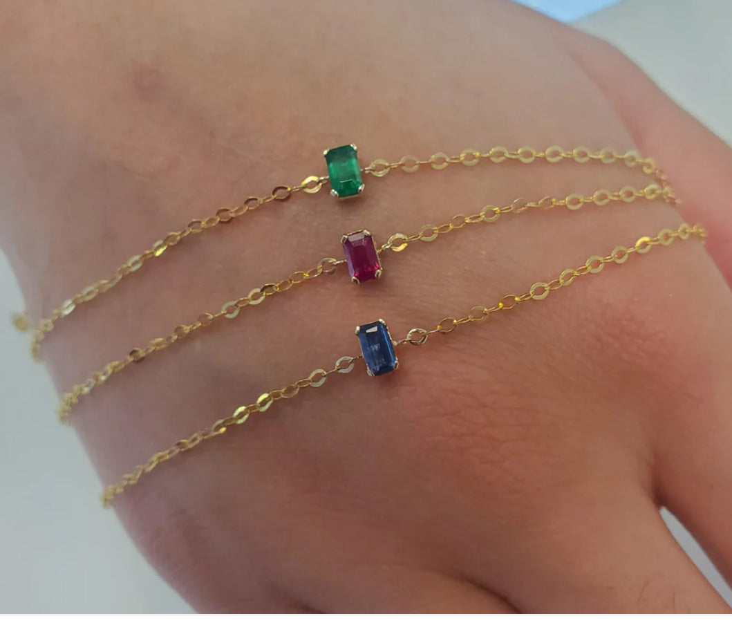 Emerald-Cut Color Stone Gemstone Stacking Bracelet – 14K Gold