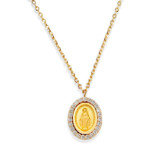 Miniature Miraculous Medal with Diamonds Necklace