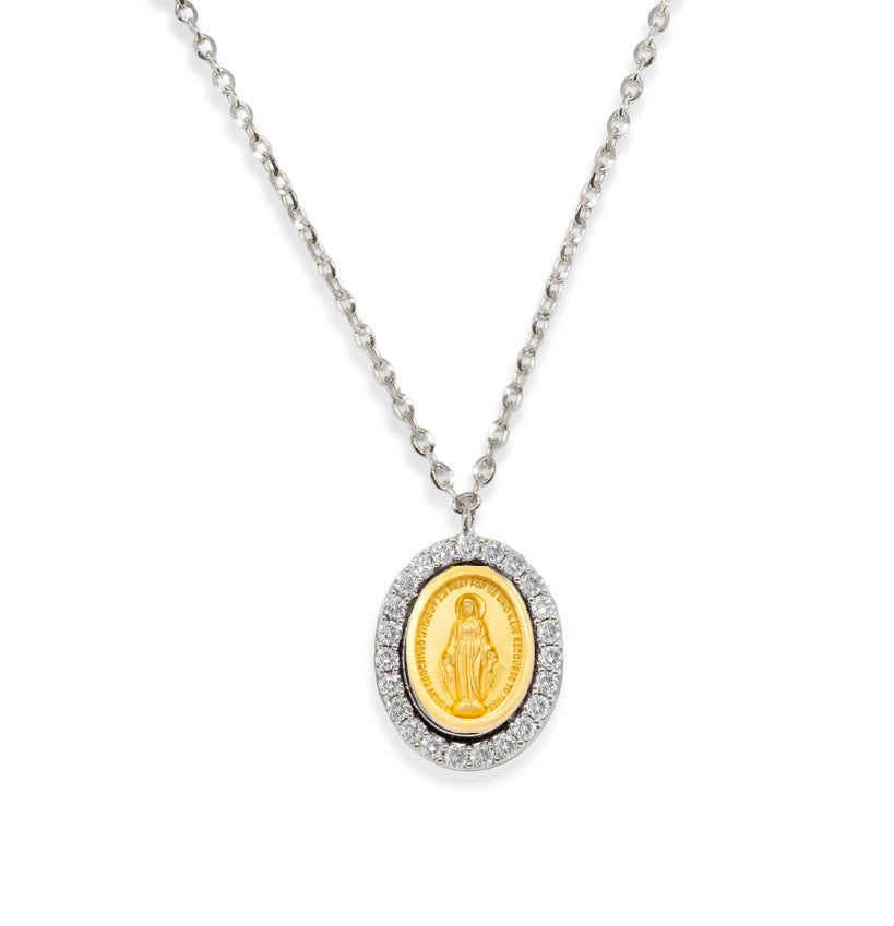 Miniature Miraculous Medal with Diamonds Necklace