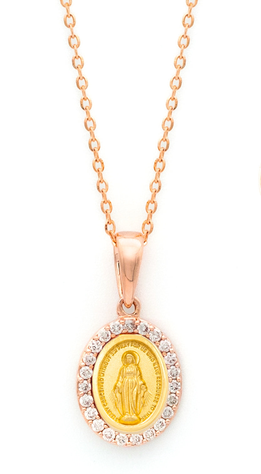 Miniature Diamond Guadalupe/Miraculous Medal Necklace