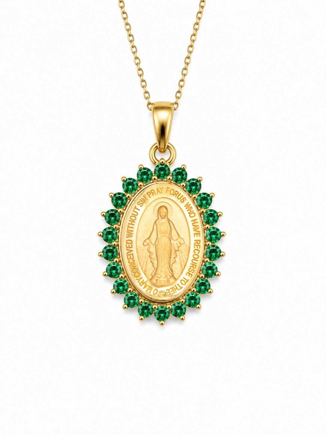 Medium Color Stone Miraculous Medal Necklace