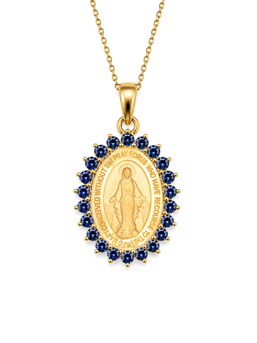 Medium Color Stone Miraculous Medal Necklace