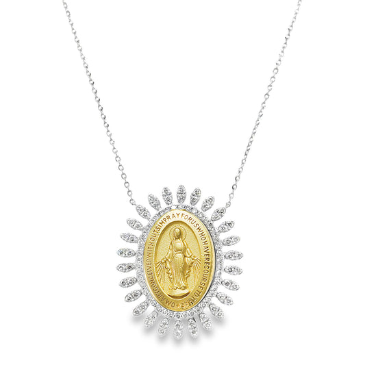 Divine Radiance: 14K Gold Diamond Halo Miraculous Medal Necklace