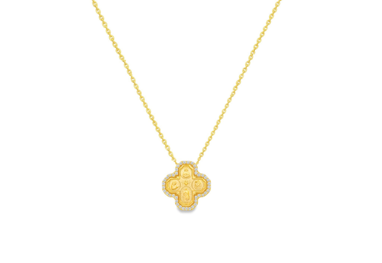 Mini Diamond Four Way Medal Cross Necklace