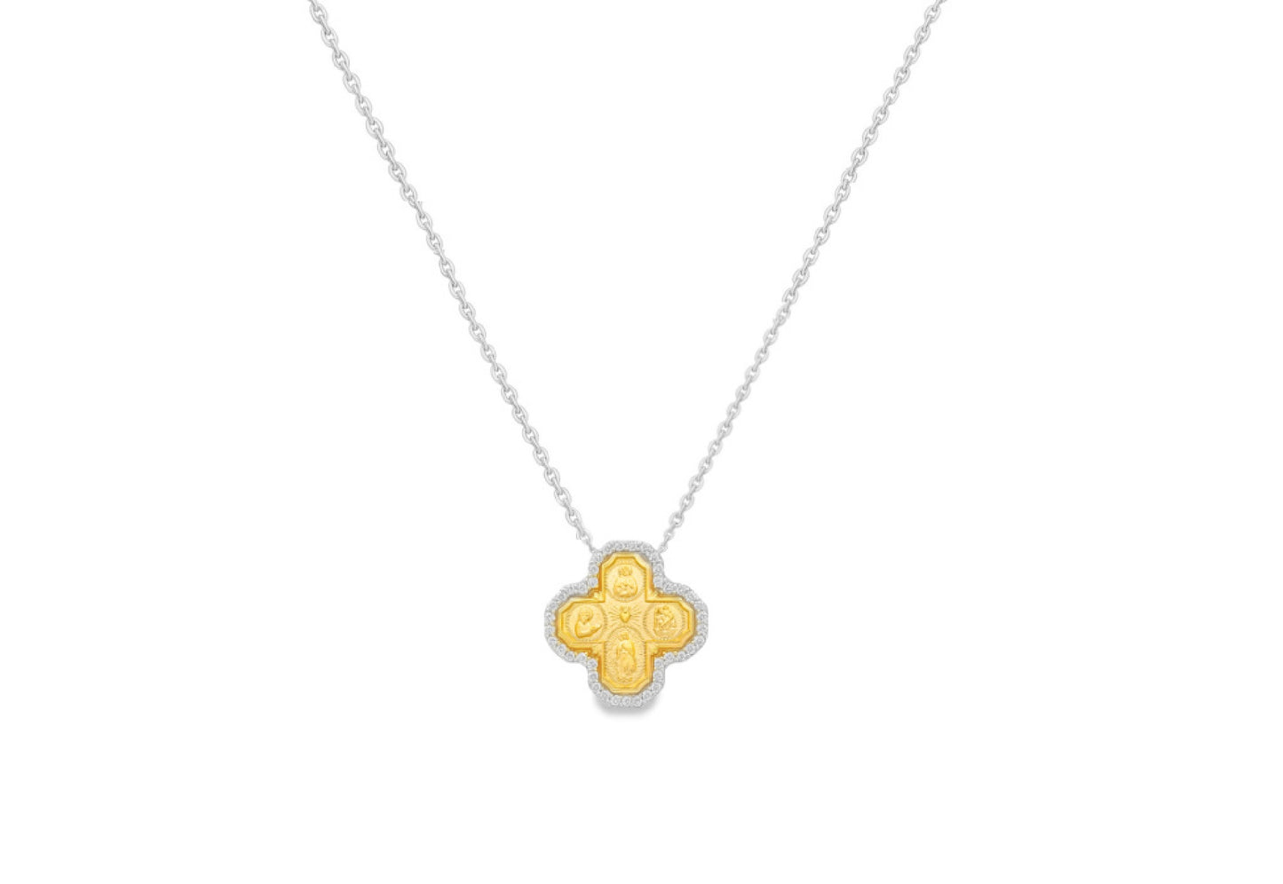 Mini Diamond Four Way Medal Cross Necklace
