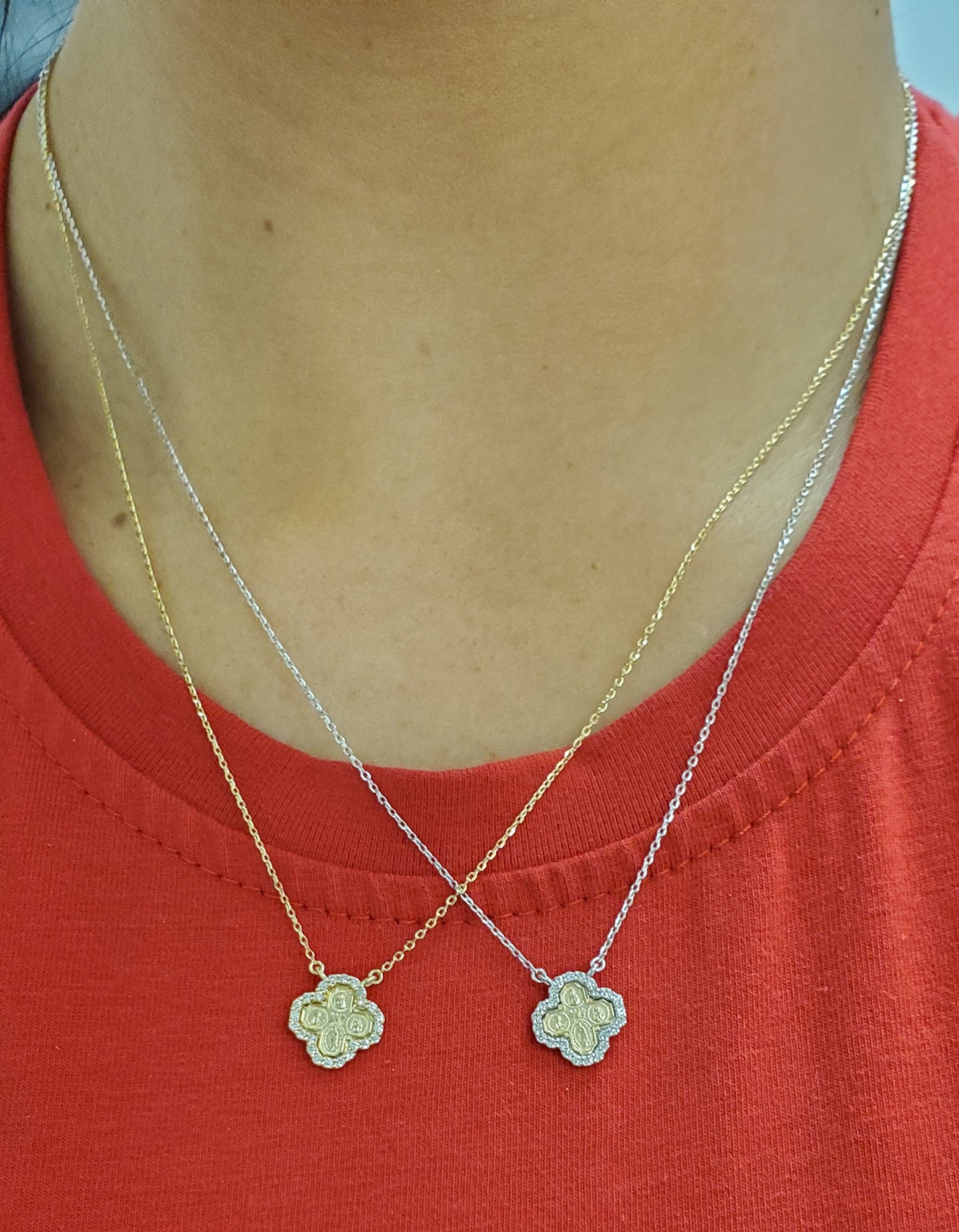 Mini Diamond Four Way Medal Cross Necklace