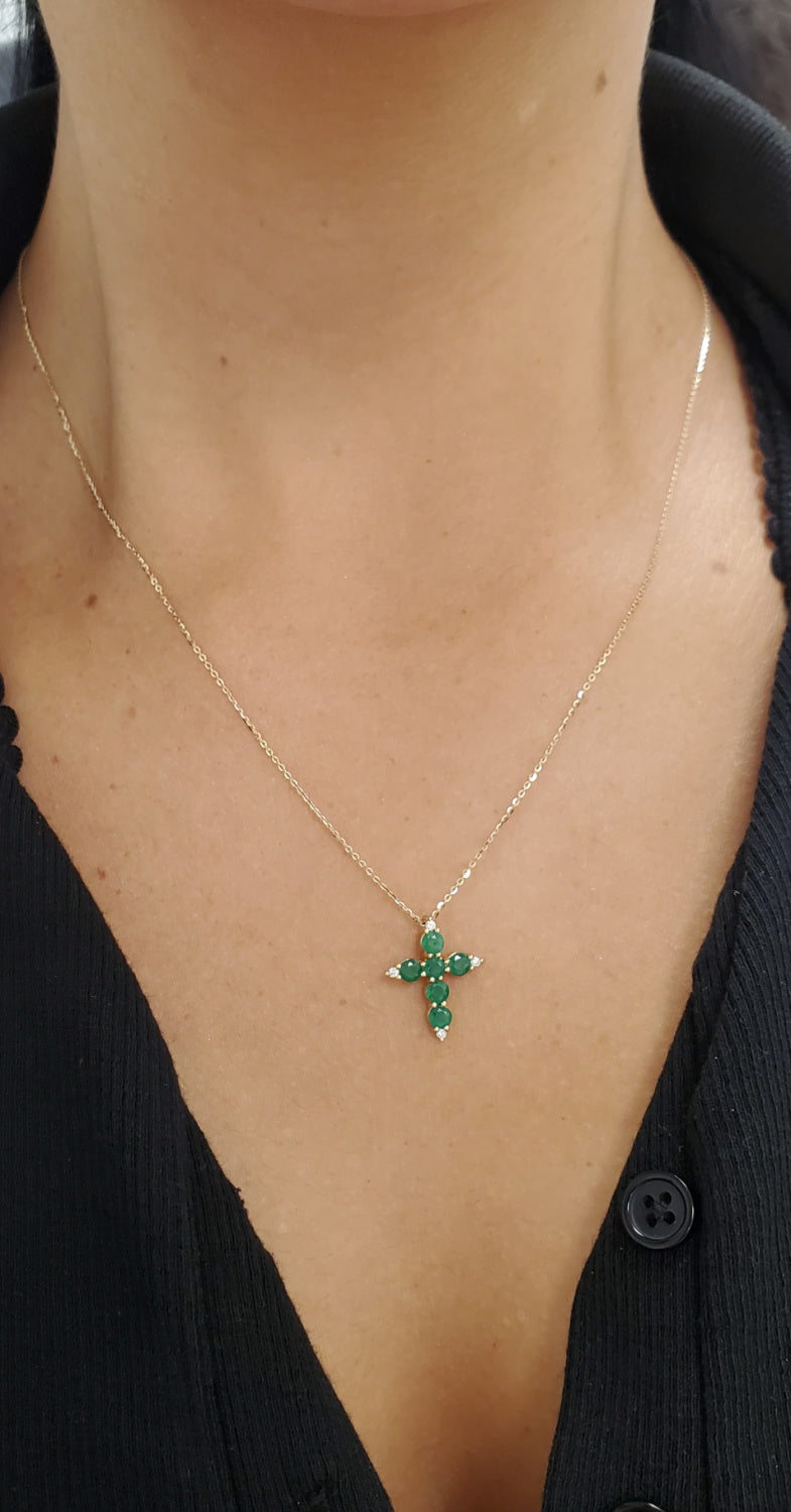 Color Stone and Diamond Cross Necklace