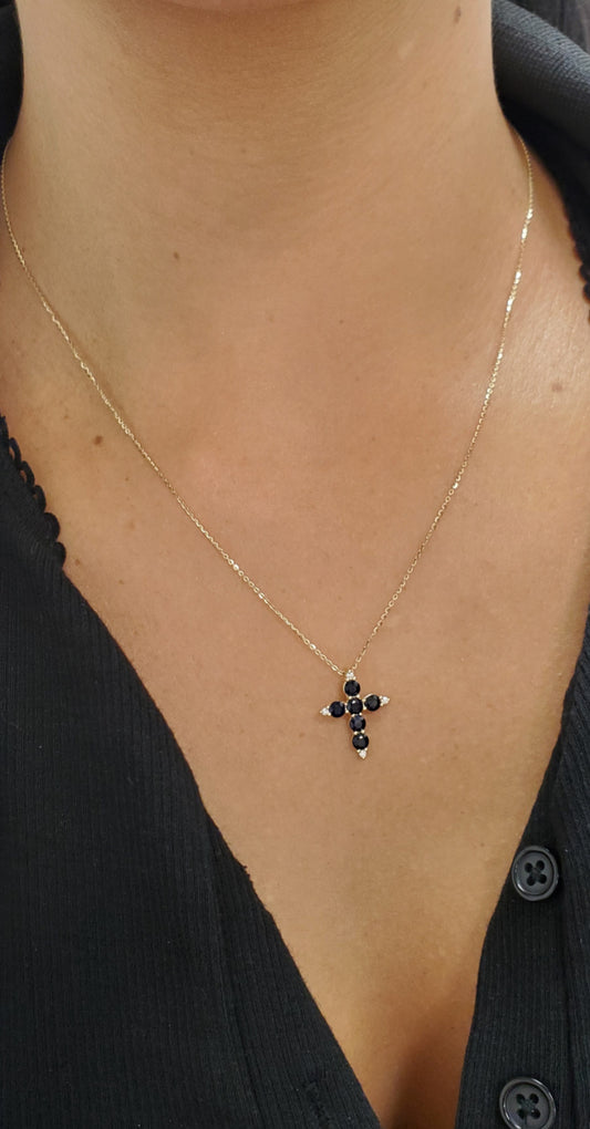 Color Stone and Diamond Cross Necklace