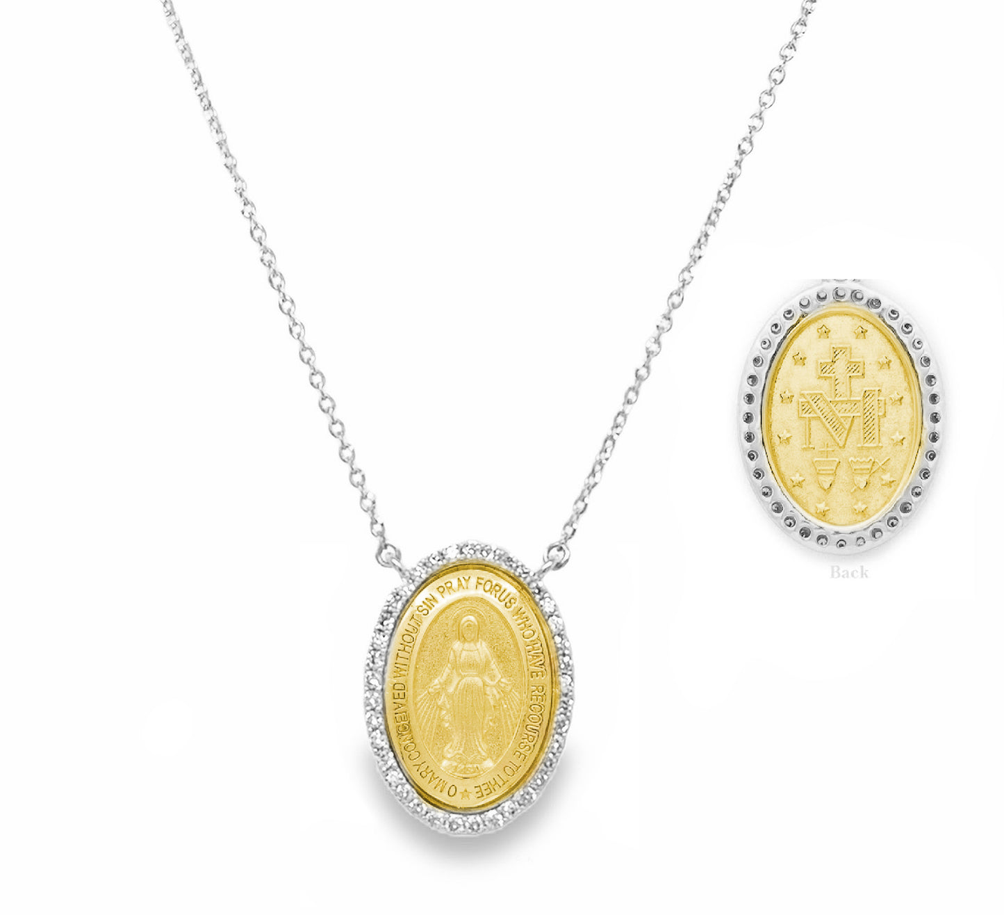Medium Diamond Miraculous Medal Necklace