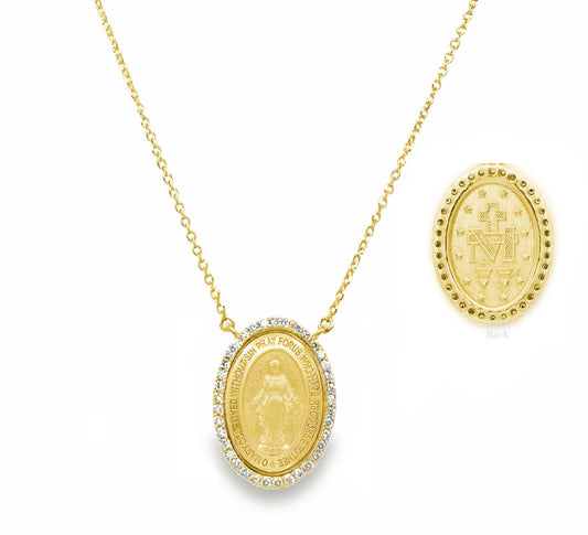 Medium Diamond Miraculous Medal Necklace